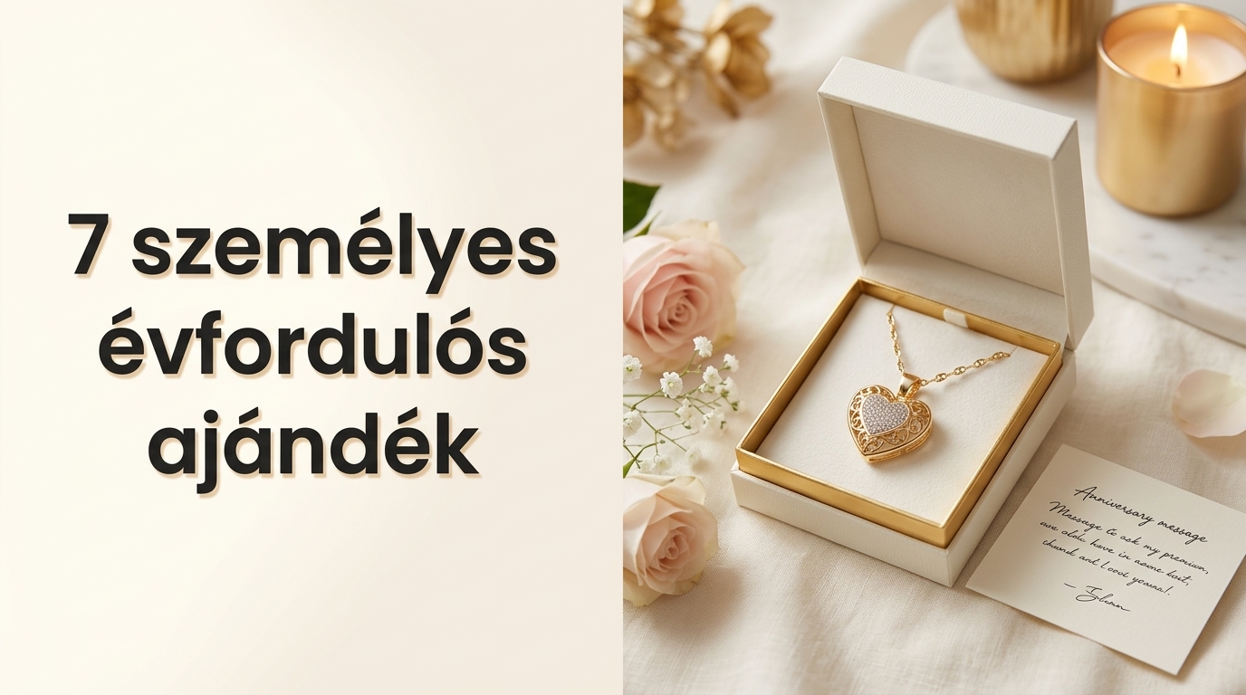 Szívmedálos nyaklánc díszdobozban, évfordulós üzenetkártyával
